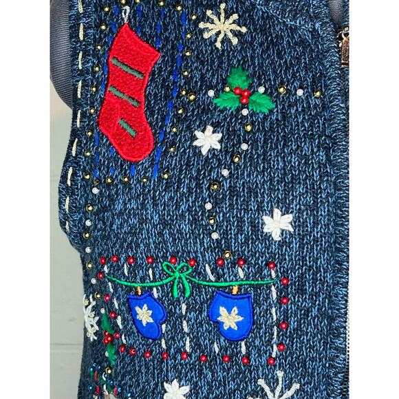 christmas sweater vest snowmen snowflakes beaded - Picture 4 of 10